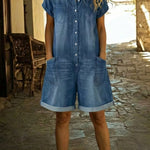 Women's Casual Cotton Denim Jumpsuit Shorts
