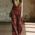 Women's Retro Plaid Cotton Jumpsuit