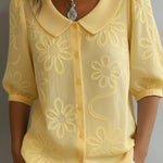 Vintage Peter Pan Collar Embroidered Floral Shirt