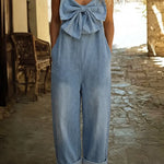 Women's Bow-tie Casual Washed Denim Wide-leg Jumpsuit