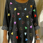 Women's Denim Cotton Top With Three-dimensional Heart Pattern