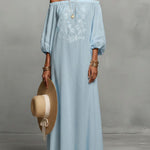 Women's Round Neck Long Sleeve Casual Loose Linen Dress
