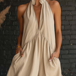 Elegant Resort-style Stand-collar Cotton Dress