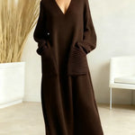Women's Solid Color V-neck Long Sleeve Casual Pocket Loose Knit Dress