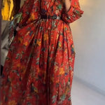 Women's Cotton Dress With Floral And Bird Print