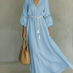 Women's Cozy And Loose-fitting Maxi Linen And Cotton Dress