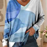 Women's Abstract Colors Pattern Art Print V-neck Casual Cotton T-shirt
