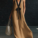 Classic Elegant Color-blocked Tie-neck Maxi Dress