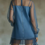 Fashionable Patchwork Organza Denim Mini Dress