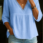 Women's Three-quarter Sleeve Lace V-neck Blouse