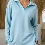 Women's Solid Color V-neck Long-sleeved Casual Loose Sweatshirt