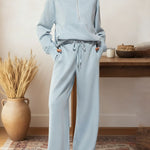 Women's Two-piece Set Half-zip Sweatshirt Wide-leg Pants Casual Suit.