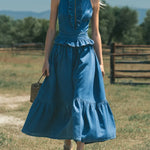 Women's Retro Elegant Stylish Zip High-Neck Sleeveless Ruffled Denim Dress