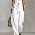 Women's Solid Color Strapless Casual Loose Cotton And Linen Jumpsuit