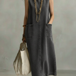 Casual Minimalist Patch Pockets Denim Dress