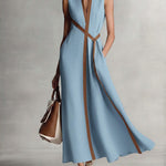 Women’s Stand-Up Collar Sleeveless Casual Loose Cotton and Linen Dress