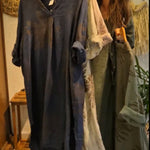 Casual Leaf Print Linen And Cotton Dress