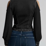 Women's V-neck Long-sleeved Casual Loose Denim Patchwork Top