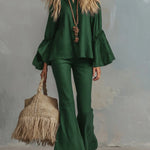 Cozy Linen And Cotton Shirt And Trousers Two-piece Set.