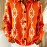 Women's Vintage Abstract Geometry Art Print Casual Sweater