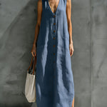 Women's Minimalist Cotton V-neck Sleeveless Loose-fitting Long Dress