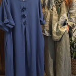 Women's Solid Color Round Neck 3/4 Sleeve Casual Loose Cotton And Linen Dress