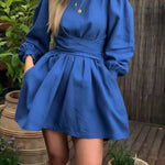 Waist-tie Linen And Cotton Mini Dress
