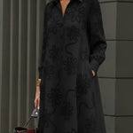 Elegant Floral Embroidered Shirt-collar Dress