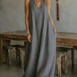 Women's Casual Sleeveless Loose Pocket Vest Long Dress