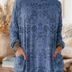 Women's Retro Print High-neck Long-sleeve Casual Loose Cotton Top
