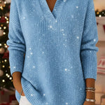 Christmas Party Polo Collar Shiny Loose Sweater Top