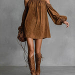 Loose-fitting Off-shoulder Long-sleeved Short Dress