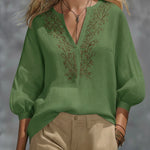 Loose-fitting V-neck Linen And Cotton Shirt