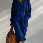 Women's Solid Color Long-sleeved Casual Loose Hooded Knit Dress