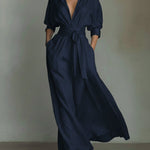 Waist-cinching Shirt-style Maxi Linen And Cotton Dress