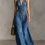 Stylish Slim Fit Sleeveless Denim Maxi Dress