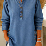 Women's V-neck Long-sleeved Casual Button-up Loose Denim Top