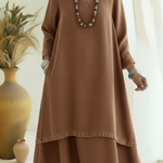 Elegant V-neck Double-layered Hem Denim Dress