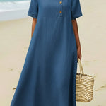 Casual Cozy Round-neck Loose-fitting 100% Cotton Denim Dress