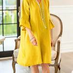 Women's Solid Color V-neck Three-quarter Sleeve Casual Loose Cotton And Linen Dress