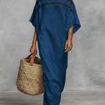 Off-the-shoulder, Straight-neck Linen And Cotton Dress