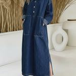 Women's Shirt Collar Long-sleeved Loose Casual Denim Dress