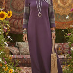 Cozy Henley Collar Sleeves Patchwork Plaid Knit Dress
