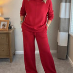 Women's Casual Turtleneck Cotton Sweatshirt And Pants Two-piece Set