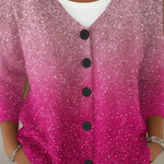 Women's Gradient Print V-Neck Long Sleeve Casual Loose Sequined Top