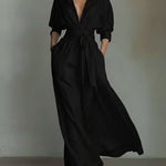 Waist-cinching Shirt-style Maxi Linen And Cotton Dress