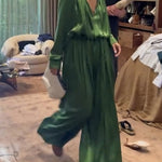 Cozy And Loose-fitting Satin Shirt And Wide-leg Pants Two-piece Set.
