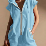 Women's V-neck Sleeveless Casual Loose Hooded Jumpsuit Shorts