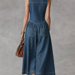 Women's Sleeveless Casual Loose Denim Wide-leg Jumpsuit With Lapel Collar