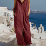 Women's Solid Color Sleeveless Casual Loose Hooded Cotton And Linen Dress